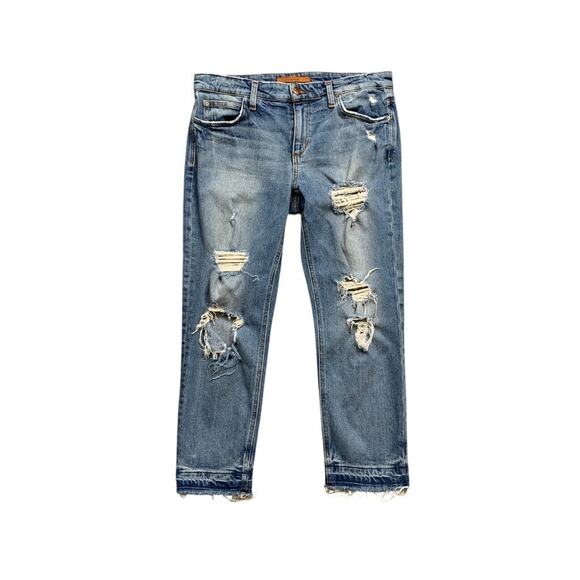 Joes Jeans Womens 27 Denim The Billie Crop Boyfriend Heavily Distressed Raw Hem - Picture 1 of 12